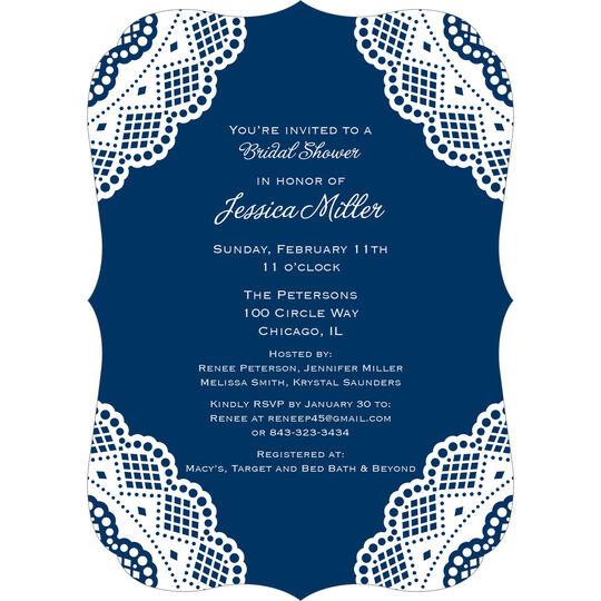 Navy Vintage Lace Invitations